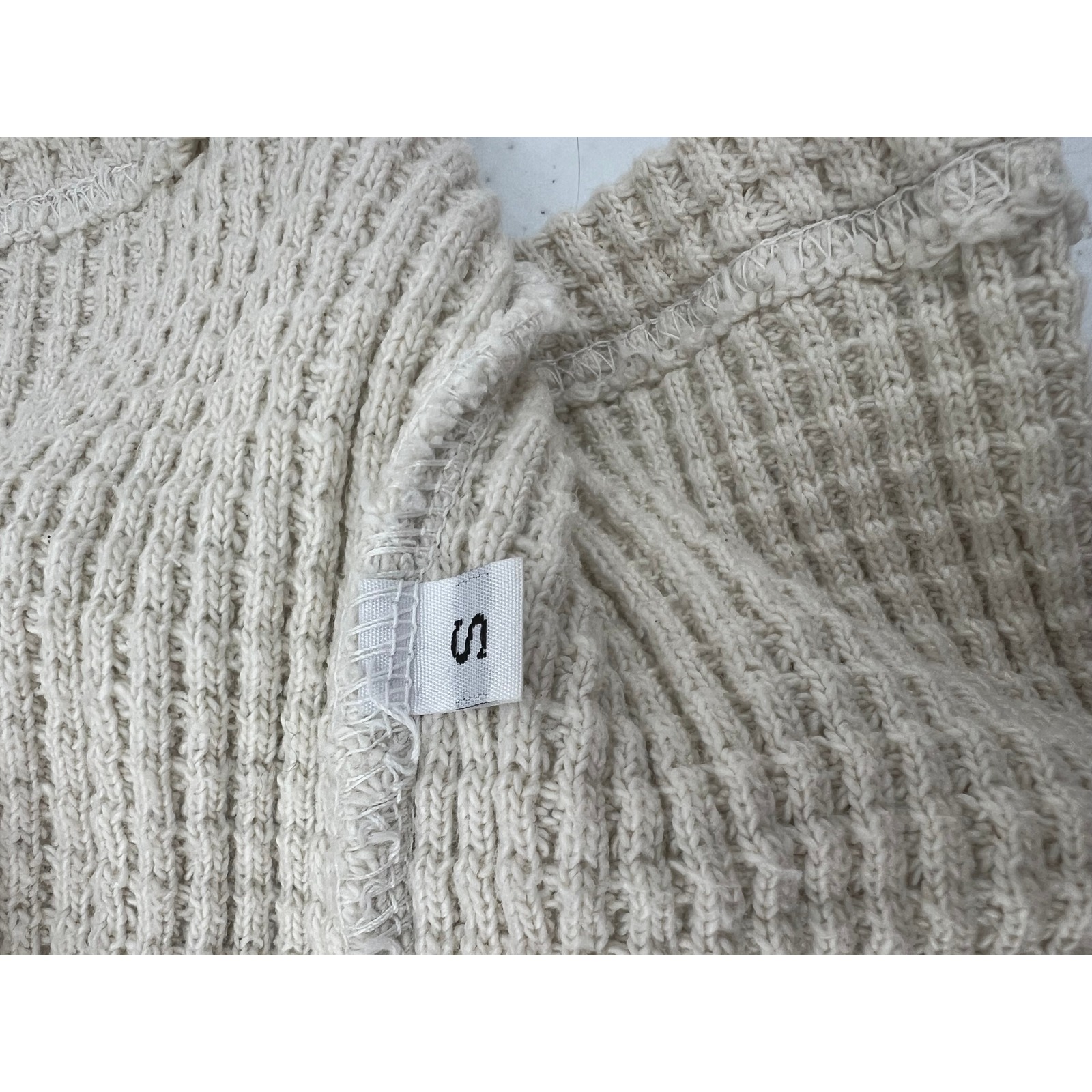 Iongaf Small Cream Waffle Knit Thermal Ball Sweater Blue Tiger Back Usa — image 5 of 8